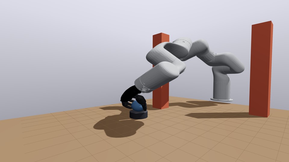 Tabletop two-obstacle trial at the hold mode, the hand holding the object on the table