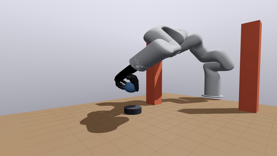 Tabletop two-obstacle trial at the lift mode, the object raised 12 cm above the table